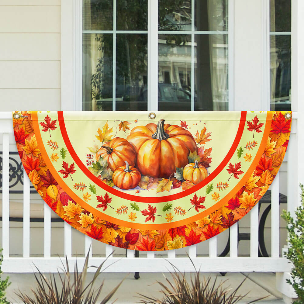 Fall Pumpkins Thanksgiving Non Pleated Fan Flag