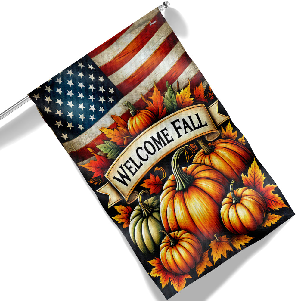 Fall Pumpkins Welcome Fall American Flag