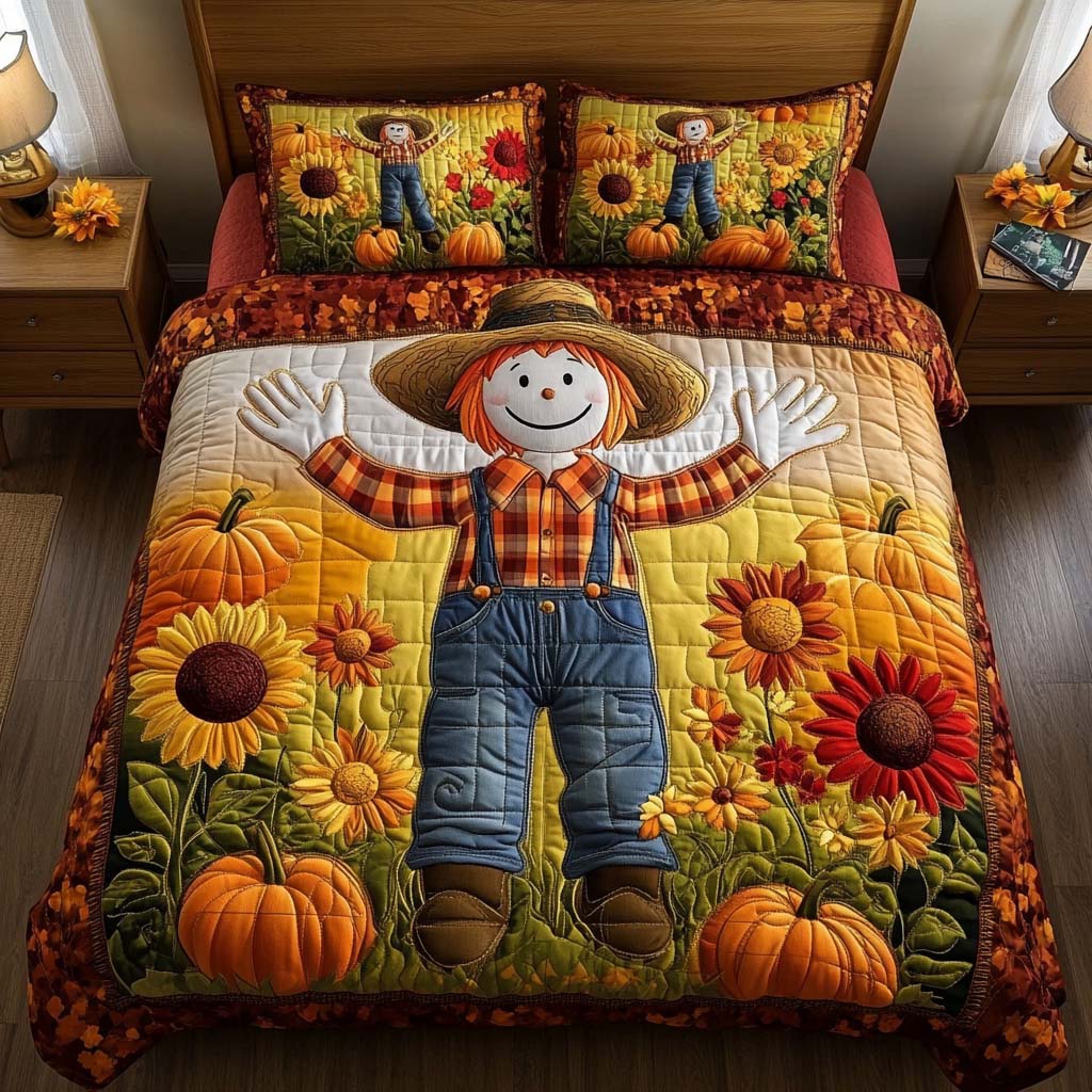 Fall Scarecrow Fun Quilted Bedding Set Best Comforter Sets Cute Fall Gifts