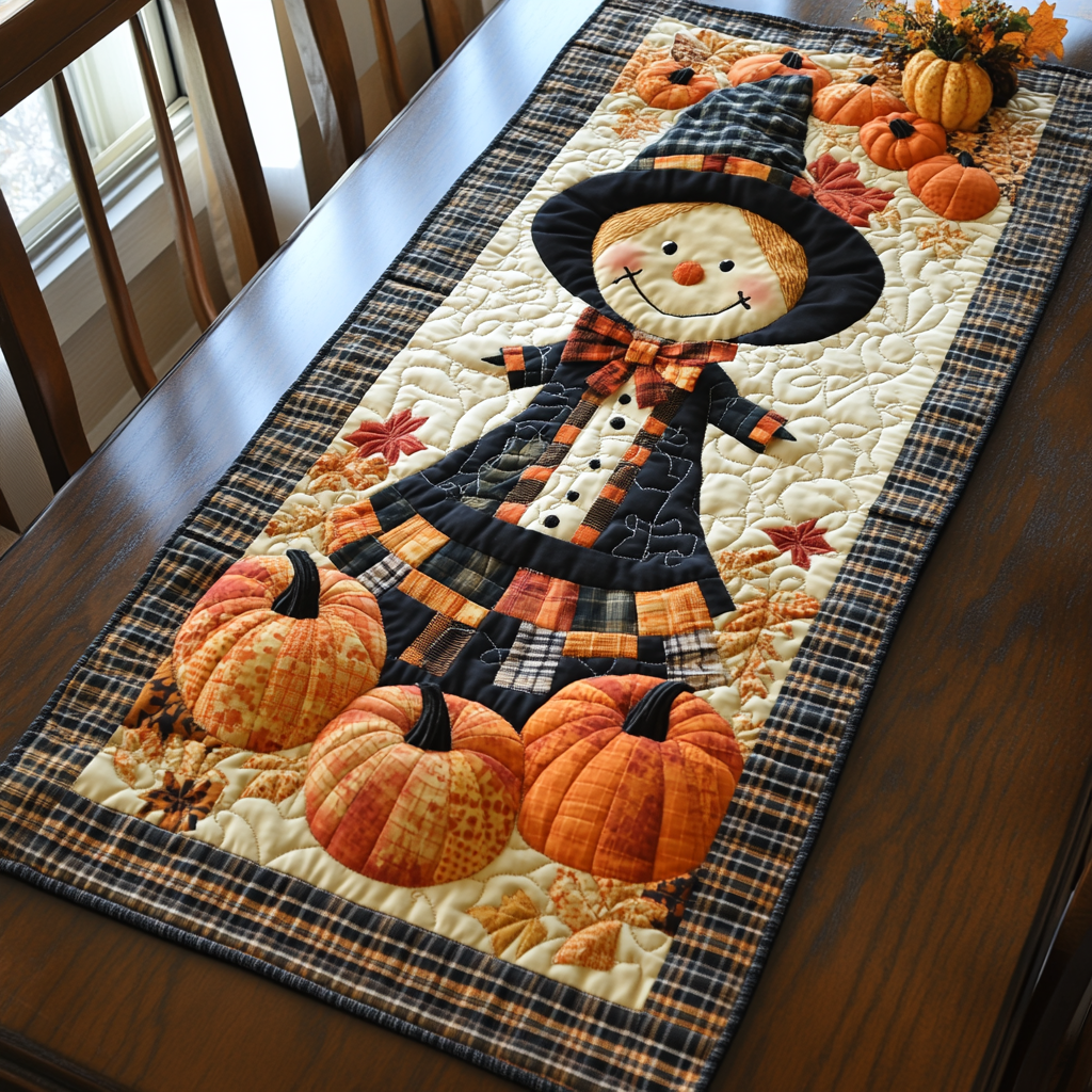 Fall Scarecrow Quilted Table Runner Autumn Table Runner Family Holiday Gifts