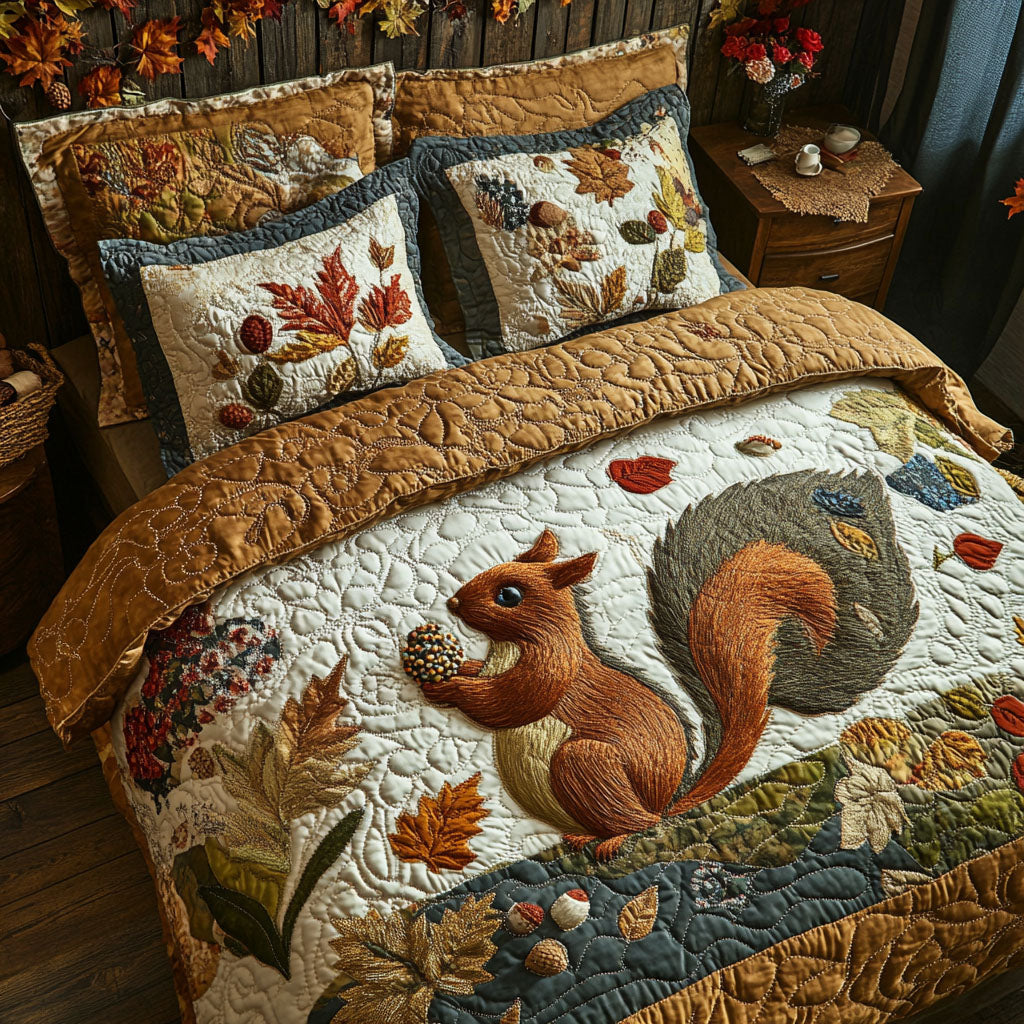 Fall Squirrel Trails Quilted Bedding Set Bed Room Decoration Cozy Fall Gift Ideas