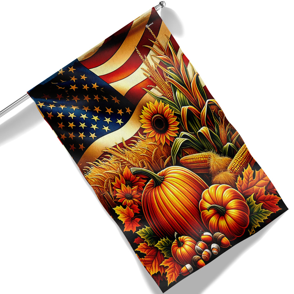 Fall Thanksgiving Pumpkins Harvest American Flag