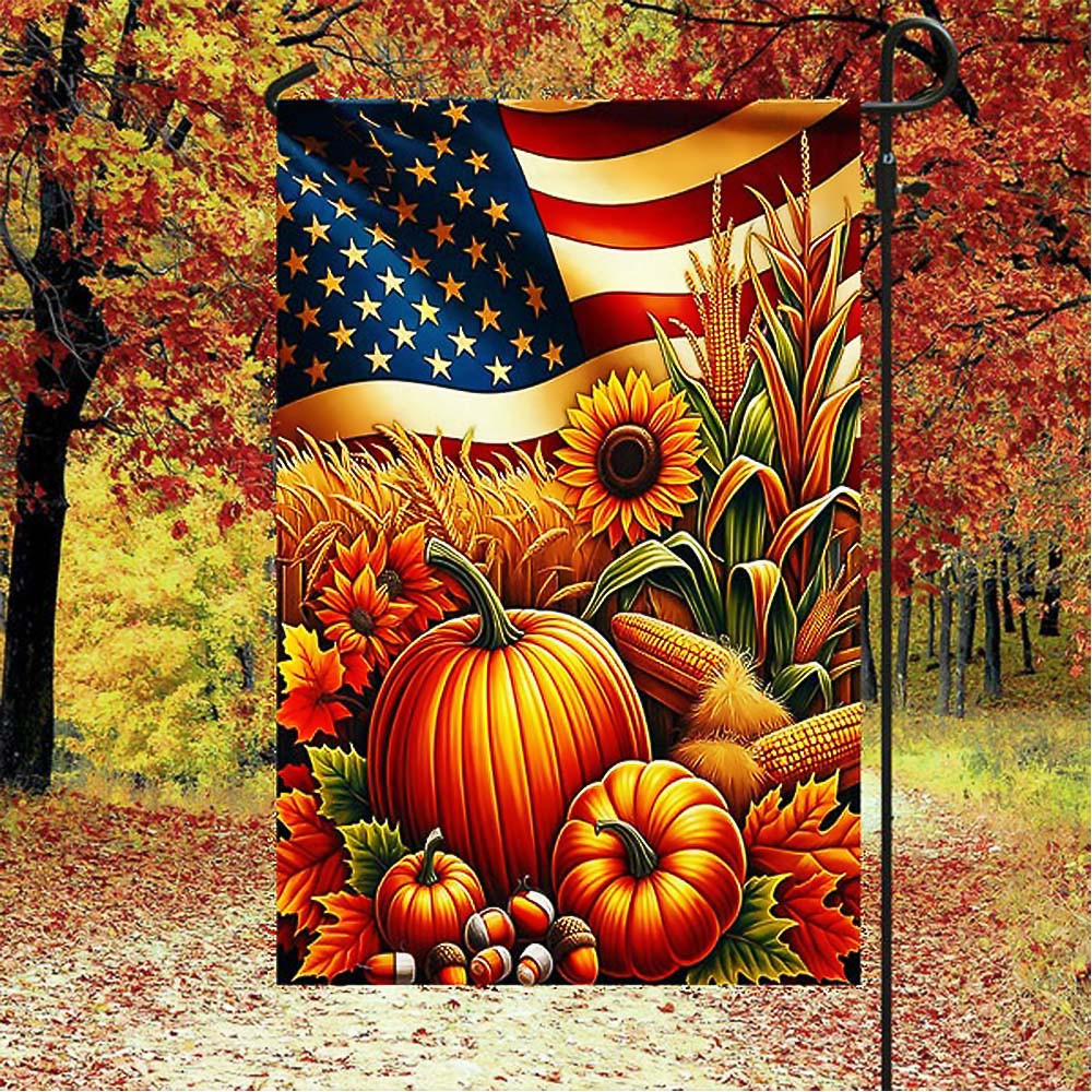 Fall Thanksgiving Pumpkins Harvest American Flag Gift For Friends and Family on Thanksgiving Day
