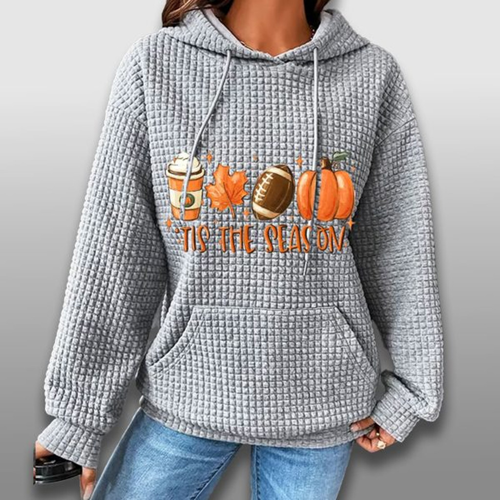 Fall Tis The Season Pumpkin Football Waffle Hoodie Gifts For Girlfriend