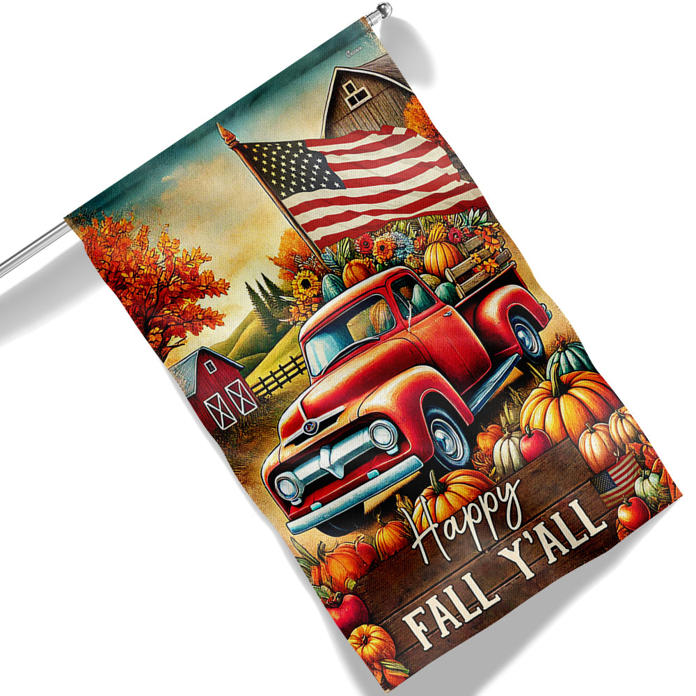 Fall Truck Thanksgiving Halloween Happy Fall Y All Flag