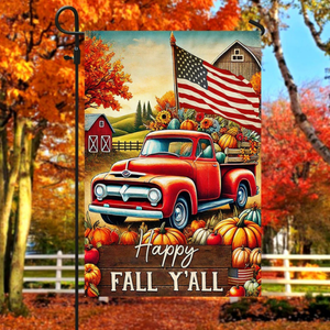 Fall Truck Thanksgiving Halloween Happy Fall Y'all Flag Gift For Friends and Family