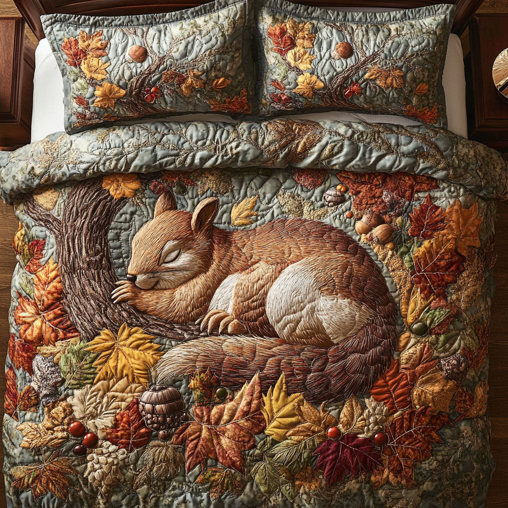 Fall Woodland Squirrel Quilted Bedding Set Bedroom Decorations Best Gifts For Bear Lovers Men