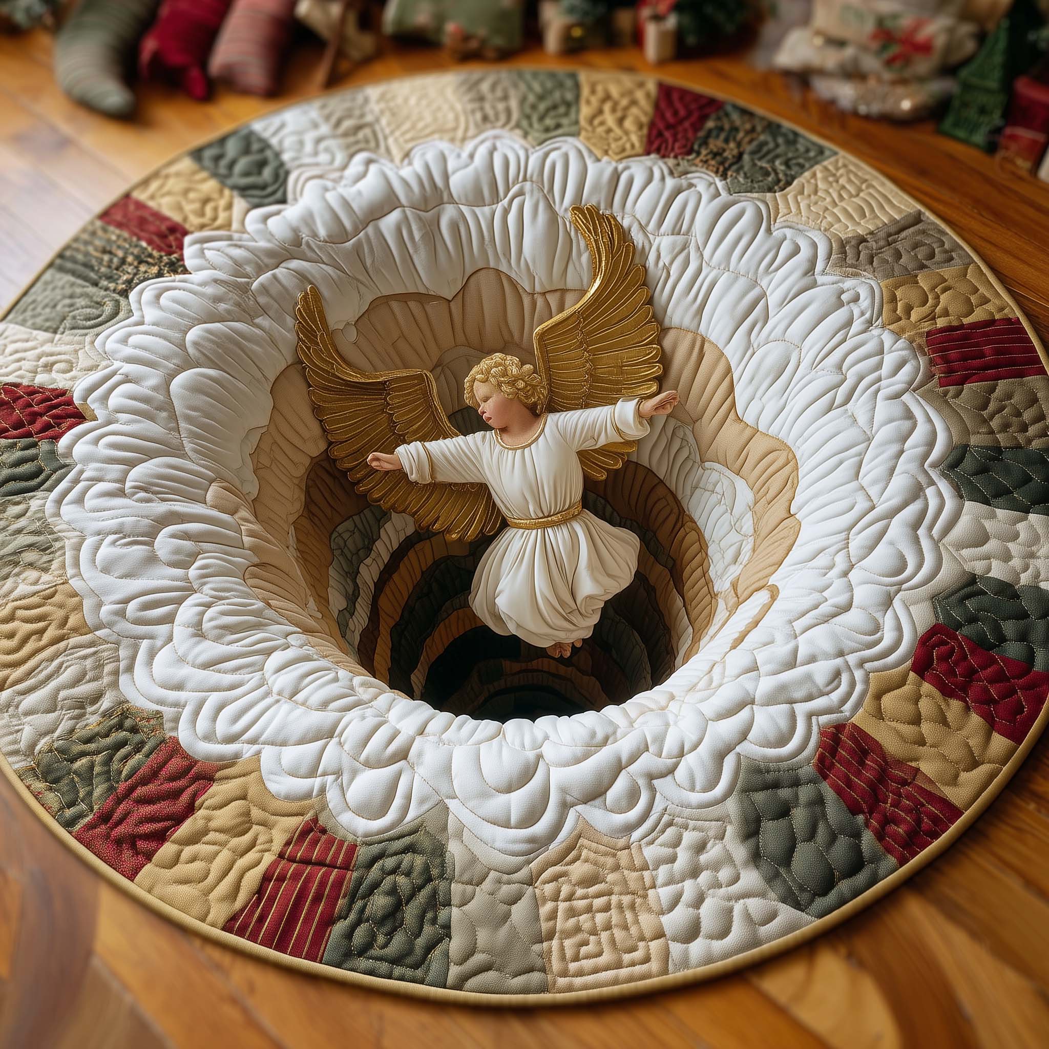 Fallen Christmas Angel Quilted Round Mat Durable Quilted Round Mat for Everyday Use