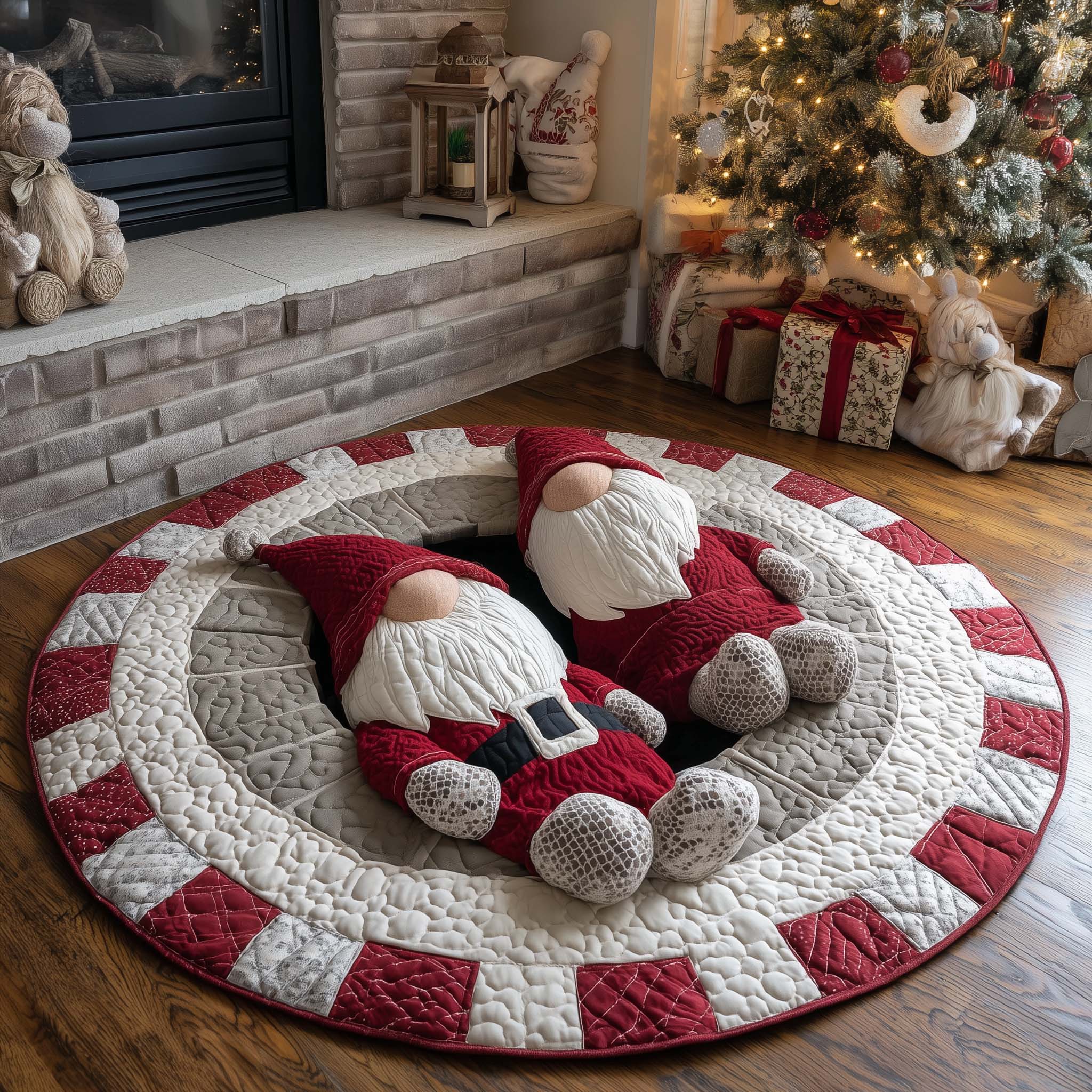 Fallen Christmas Gnomes Quilted Round Mat High-Quality Quilted Round Mat for Soft Comfort