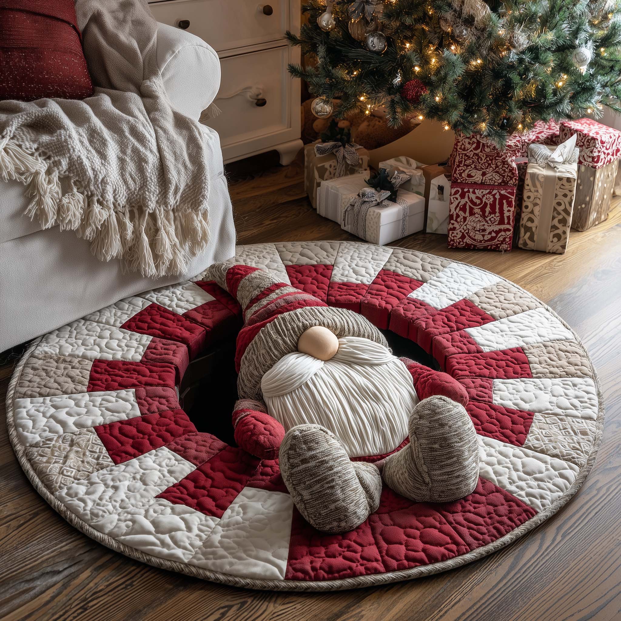 Fallen Christmas Gnomes Quilted Round Mat Luxury Quilted Round Mat for Stylish Homes
