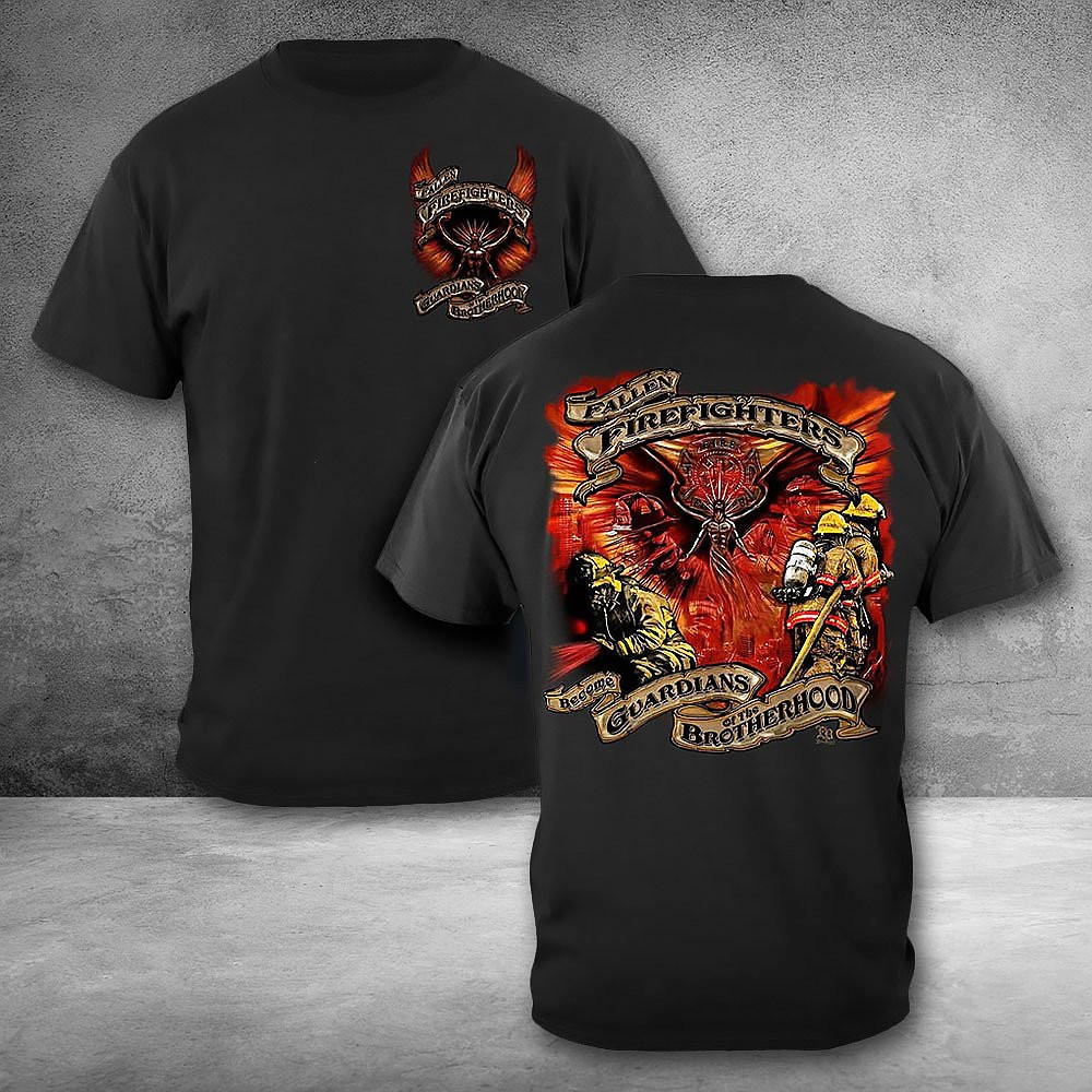 Fallen Firefighters Guardians T-Shirt Firefighter Black Shirt Dad Gifts