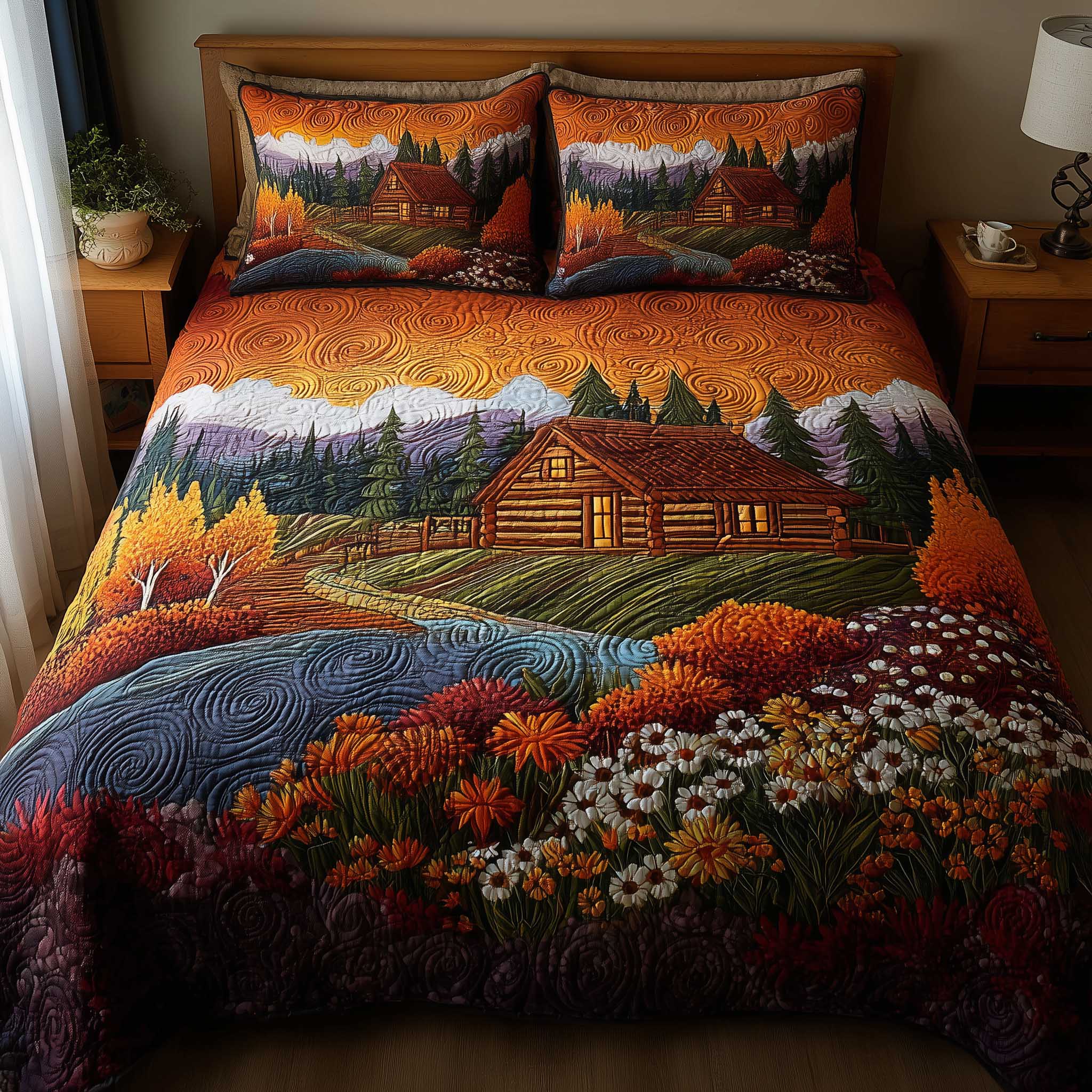 Fallen Leaves Quilted Bedding Set Classic Style