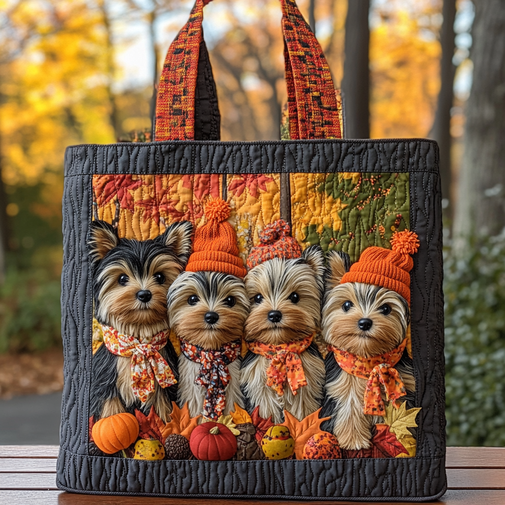 Falling for Yorkie Quilted Tote Bag Cute Gifts For Dog Lovers Owners