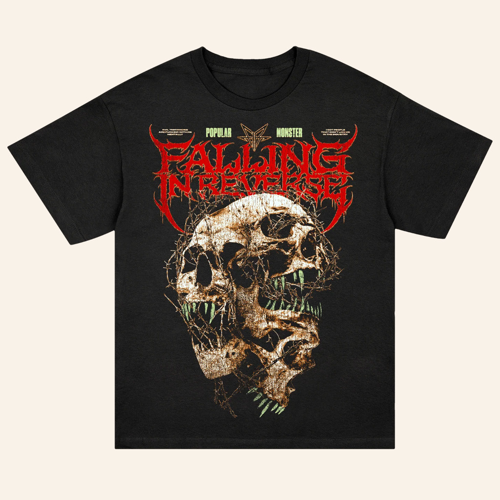Falling In Reverse Merch Triple Skull T-Shirt Xmas Gifts For Rock Fans