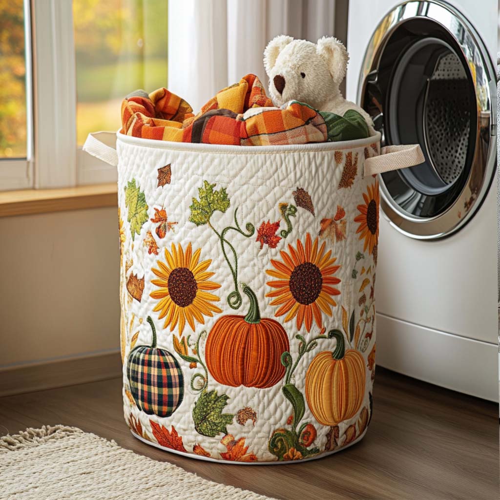 Falling Joy Quilted Laundry Basket Christmas Merch Gift