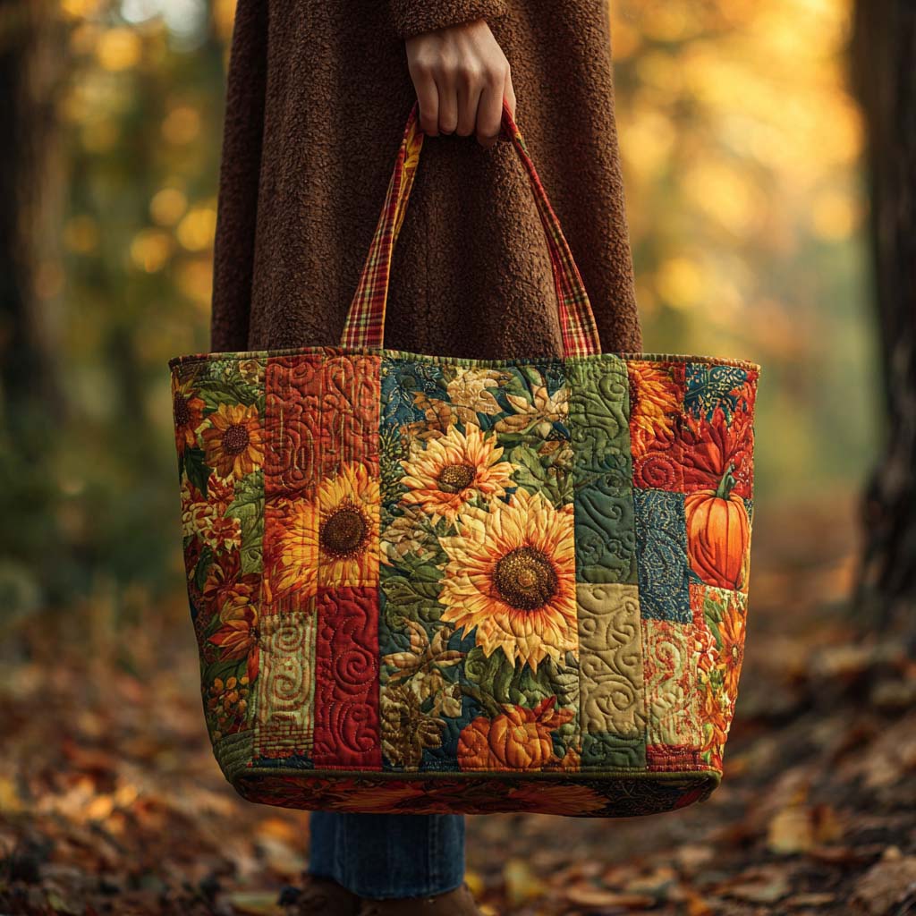 Falling Joy Quilted Tote Bag Sunflower Gifts For Grandma
