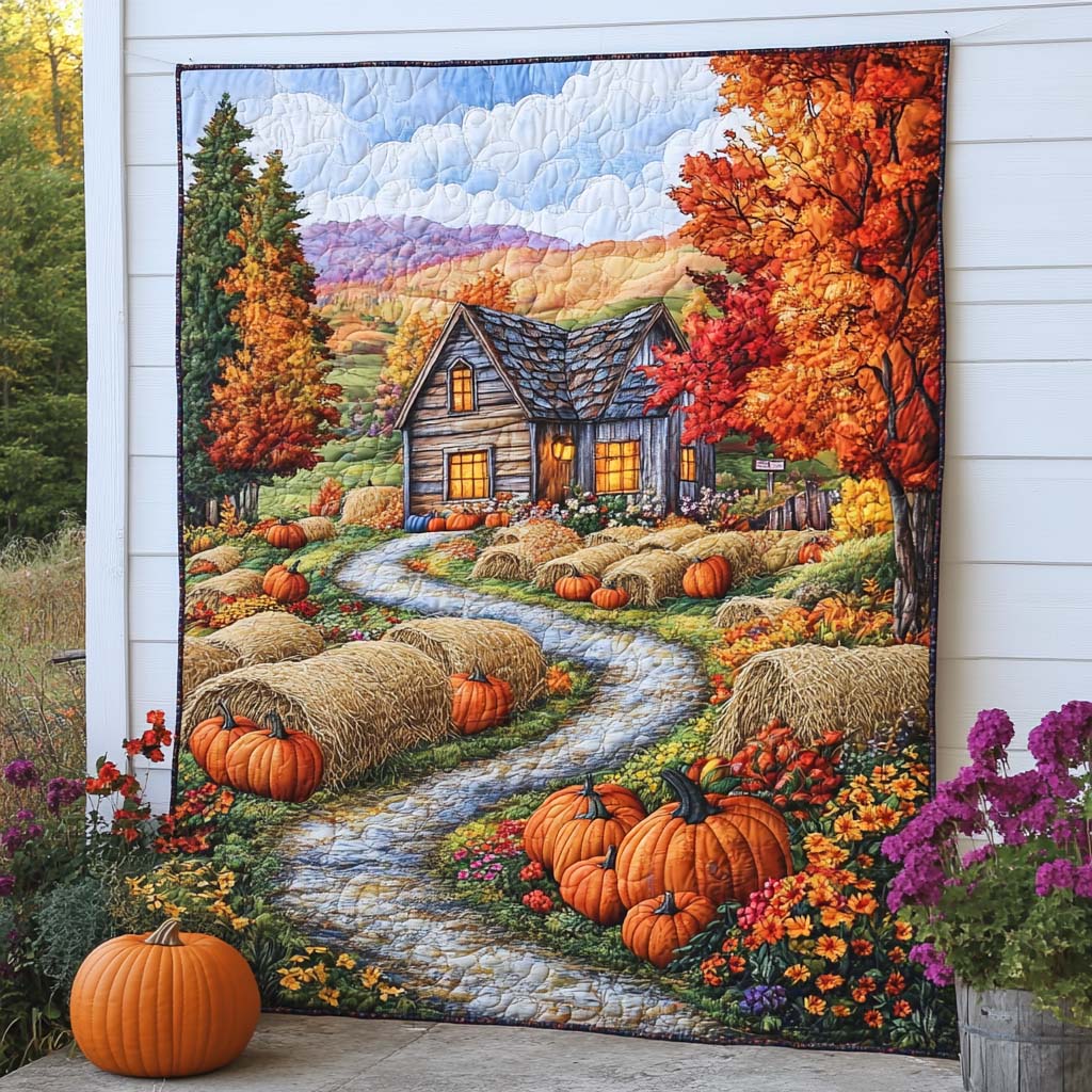 Falling Leaves Lane Quilted Blanket Fall Theme Throw Blanket Best Gifts For A Family For Christmas
