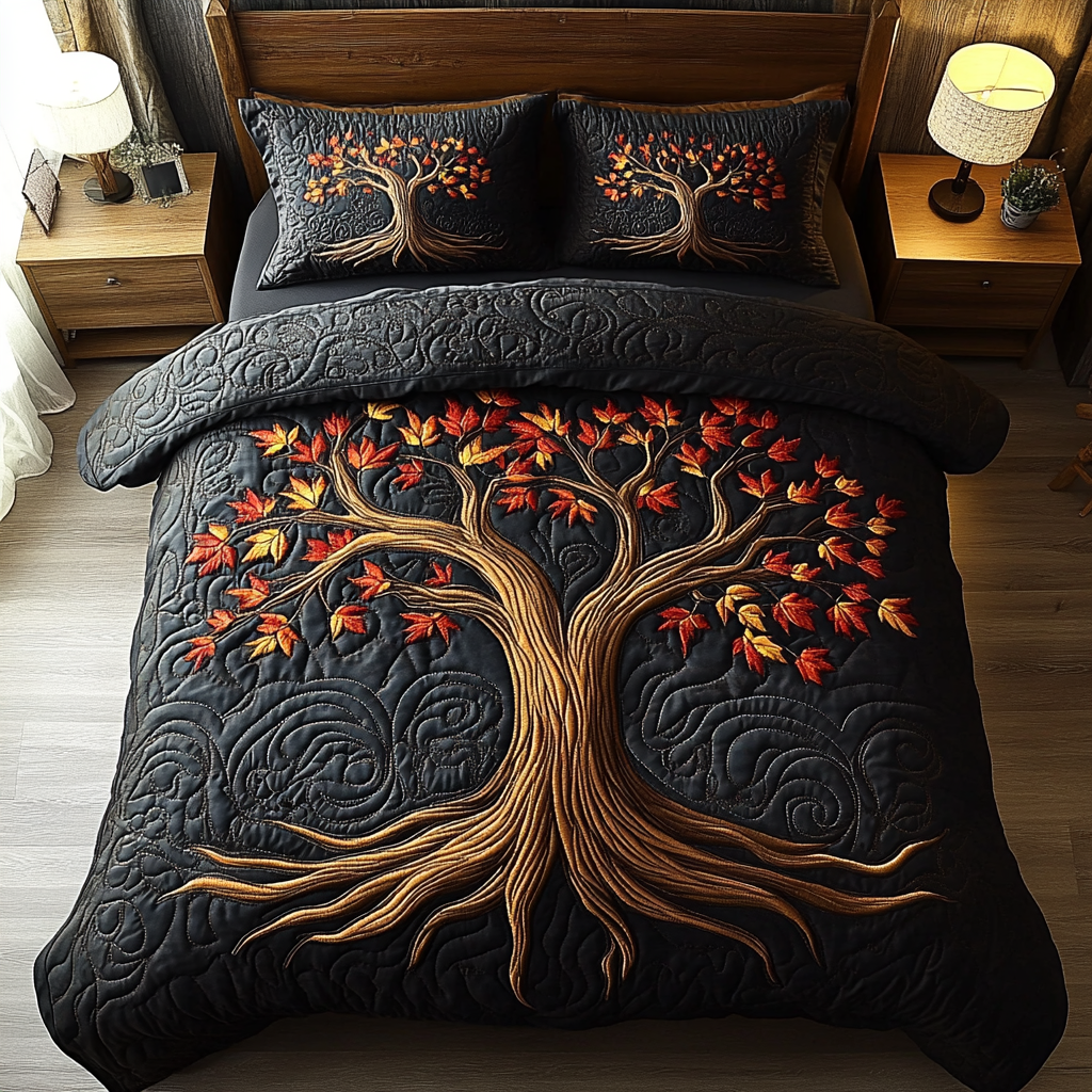 Falling Leaves Quilted Bedding Set Autumn Bed Sheet Set Tree Of Life Gifts For Men