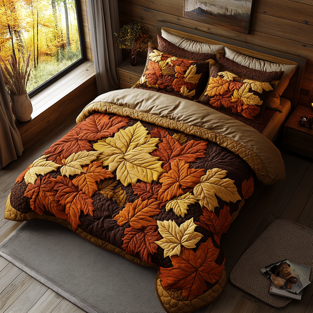 Falling Leaves Quilted Bedding Set Bed Decor Ideas Best Autumn Gifts