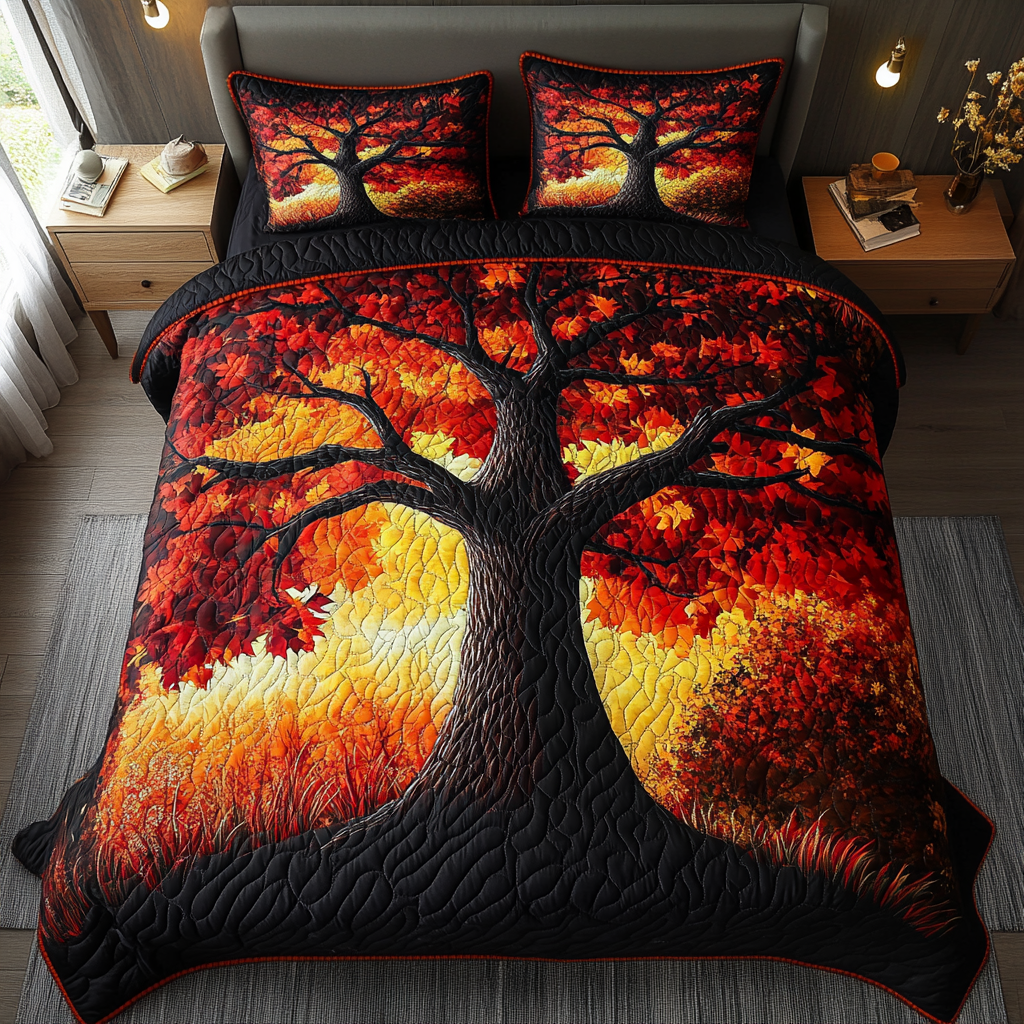 Falling Leaves Quilted Bedding Set Cozy Bedroom Decor Fall Gift Items
