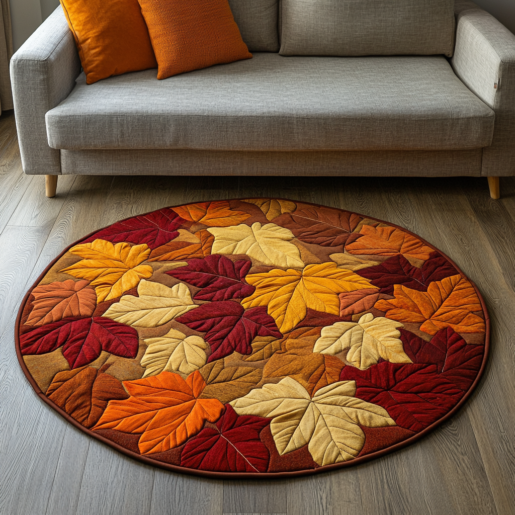 Falling Leaves Quilted Round Mat Home Entrance Decor Ideas Autumn Inspired Gifts