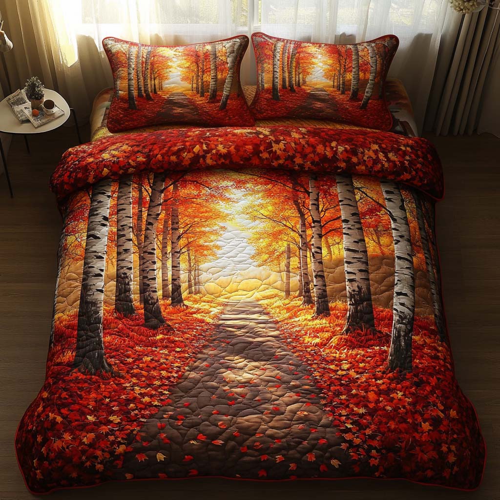 Falling Maple Quilted Bedding Set Cool Bedroom Decor Gift For Mid Autumn Festival