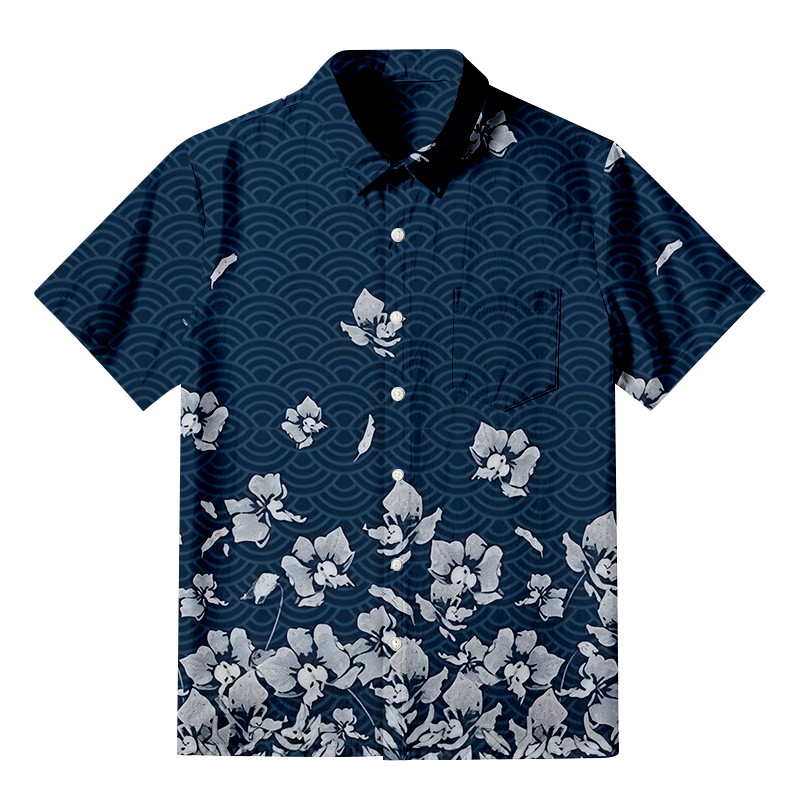 Falling Petals Aloha Button Up Japanese Inspired Design Classic Shirt Gifts For Dad