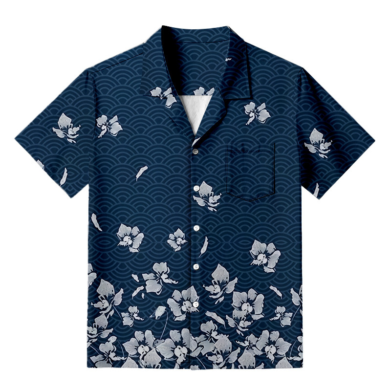 Falling Petals Aloha Hawaiian Shirt Flower Pattern Japanese Inspired Design Shirt Good Gifts