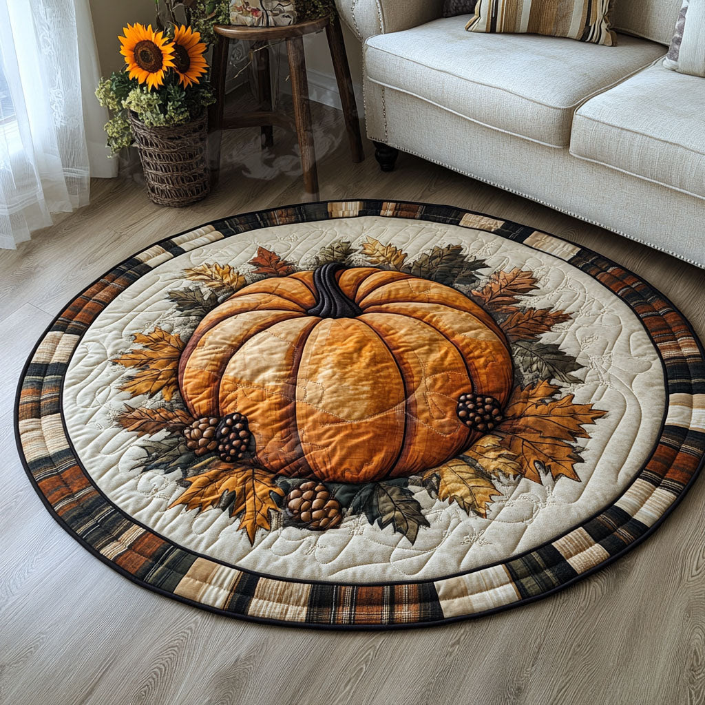 Falls Pumpkin Glow Quilted Round Mat Outdoor Entryway Decor Gifts For Farmer Dad