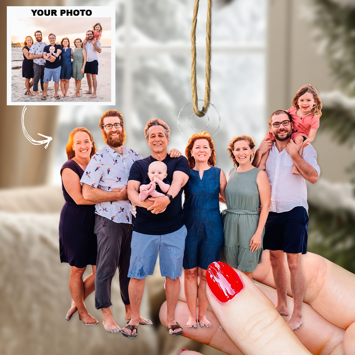 Family At The Beach Personalized Photo Mica Ornament Christmas Gift For Family Members