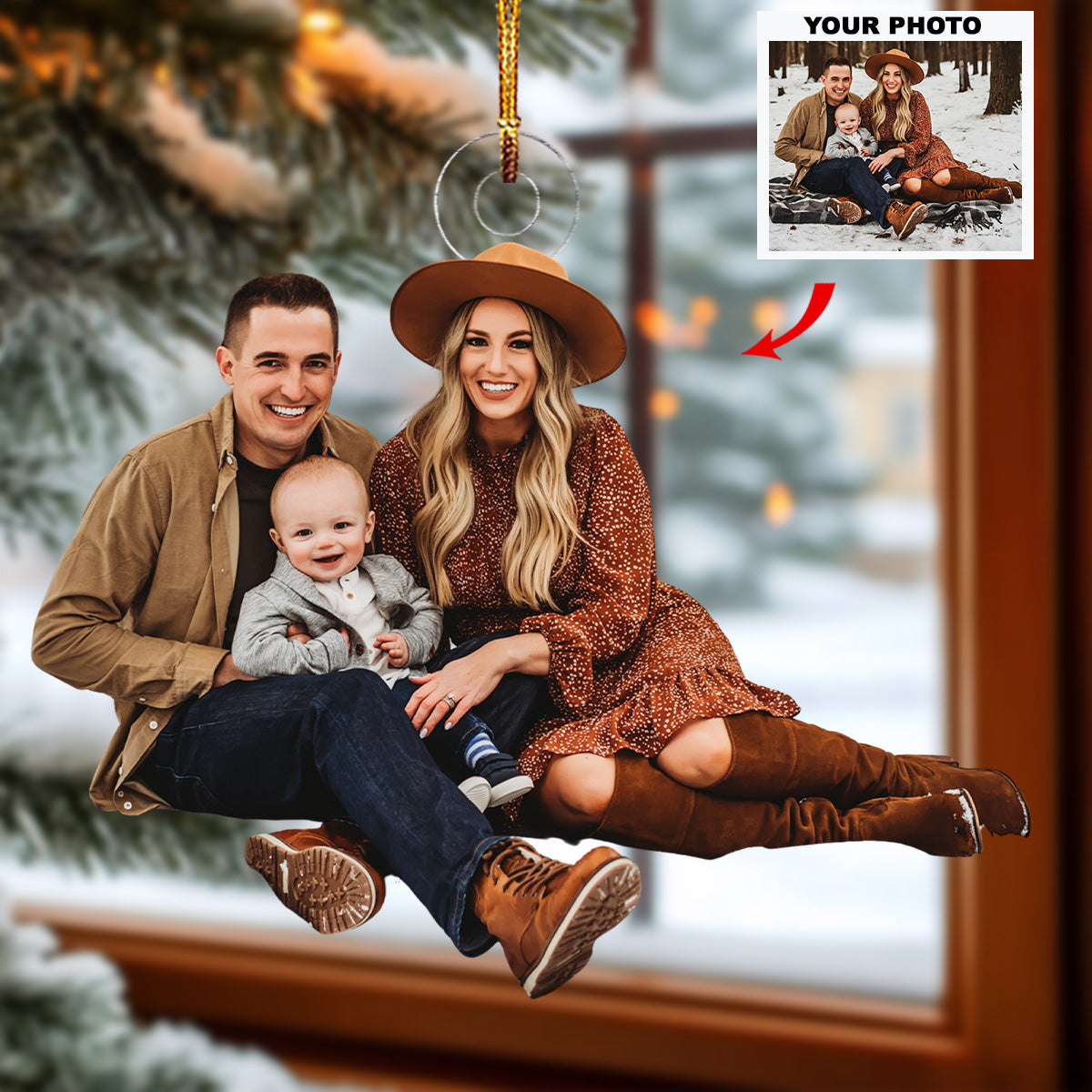 Family Blessings Personalized Photo Mica Ornament Christmas Gift For Grandma Grandpa