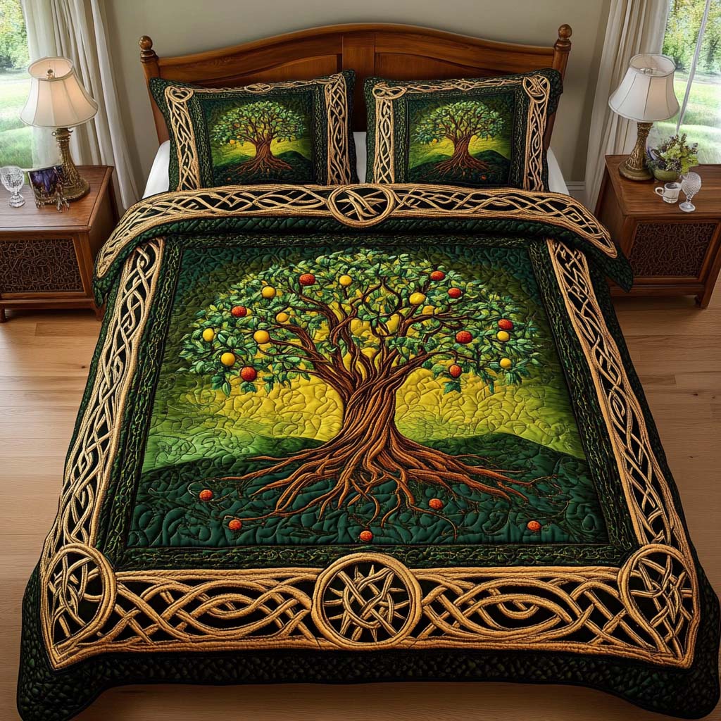 Family Bloom Quilted Bedding Set Bed Decor Tree Of Life Gifts For Her