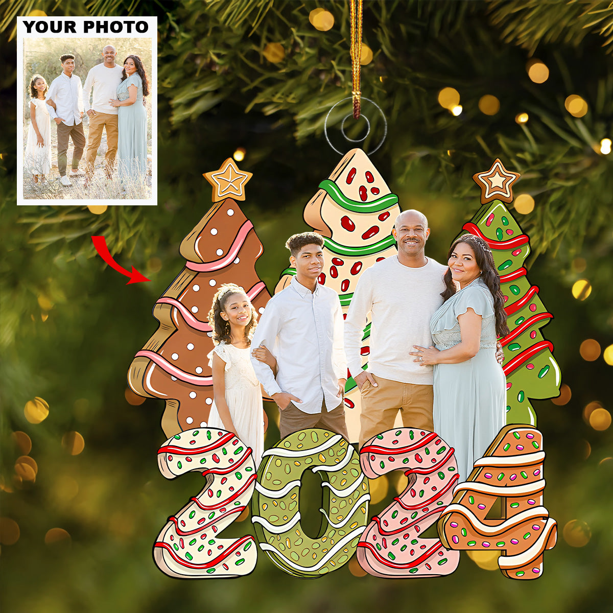 Family Cake Personalized Photo Mica Ornament Christmas Gift For Family Members