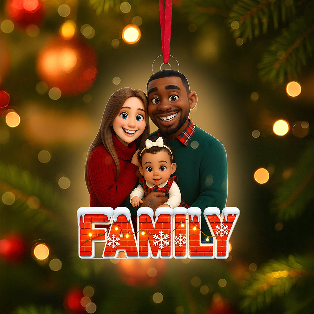 Family Cartoon Art Ornament - Custom Photo Gifts For Family - Holiday Season Gift Idea