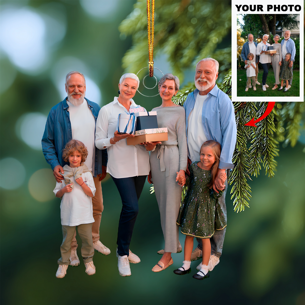 Family Celebration With Gifts Personalized Photo Mica Ornament Christmas Gift For Family