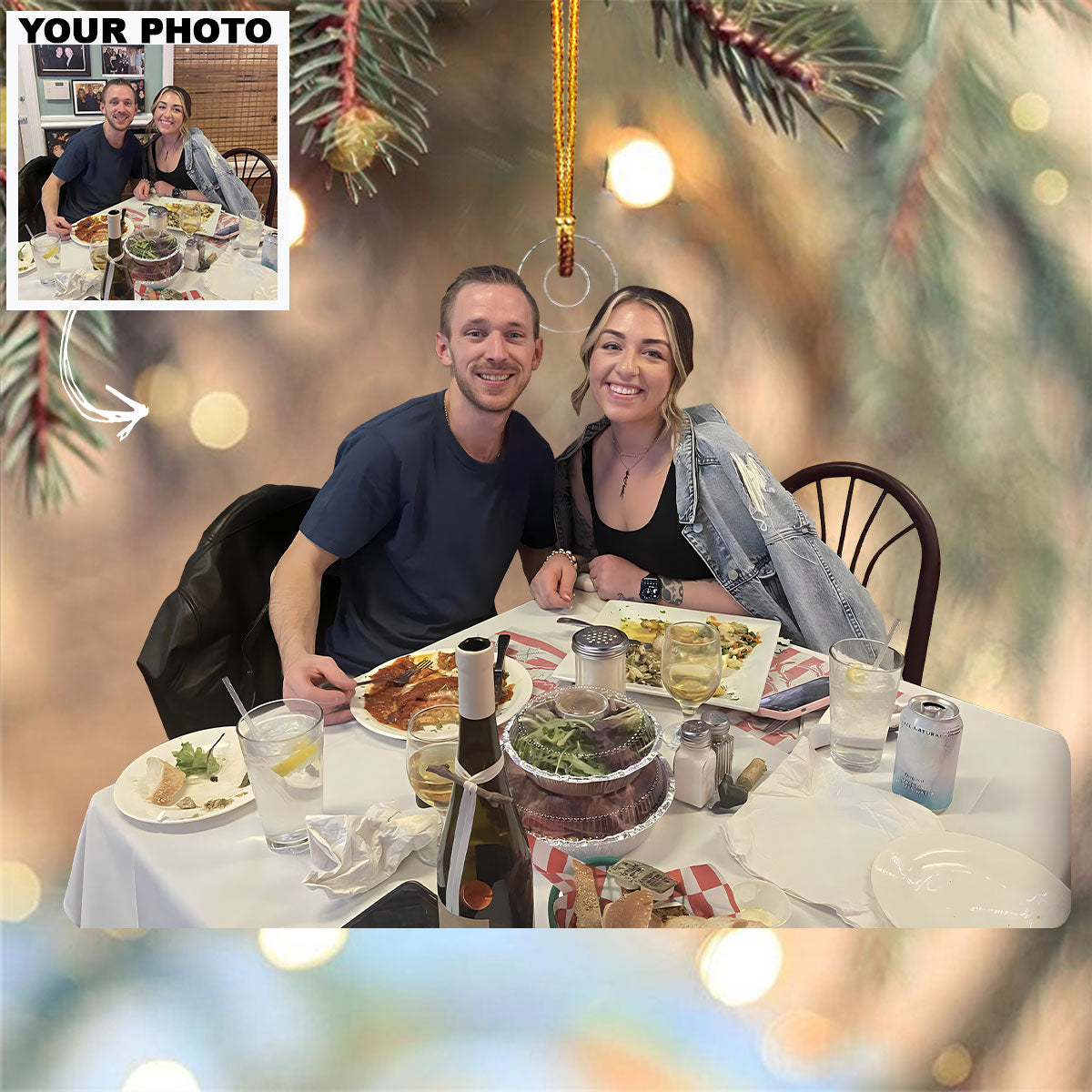 Family Christmas Meal Personalized Custom Photo Mica Ornament Christmas Gift For Family