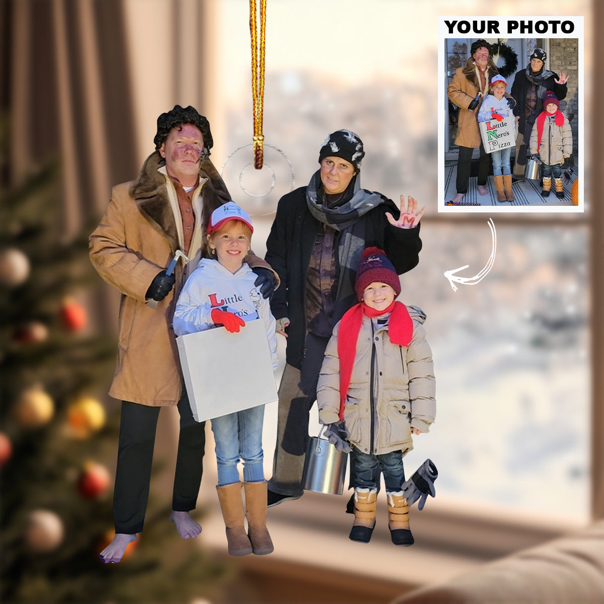 Family Costume Personalized Photo Mica Ornament Christmas Gift For Grandma Grandpa Family