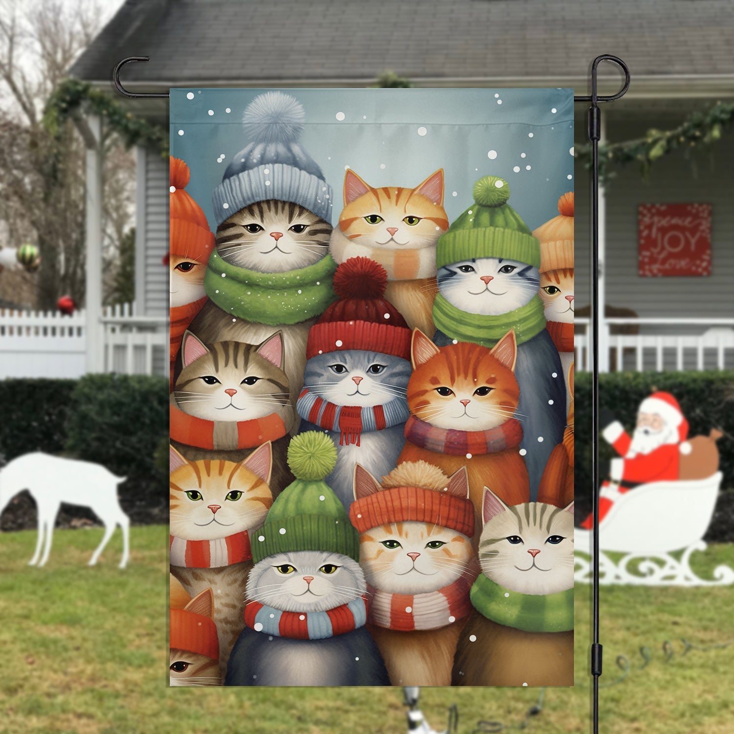 Family Cute Cats Christmas Garden Flag Christmas Home Decor Gifts For Cat Owners
