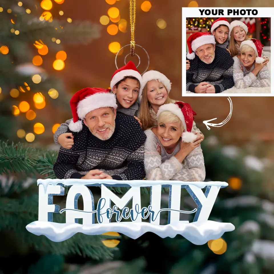 Family Forever Upload Photo Personalized Custom Photo Mica Ornament Christmas Gift For