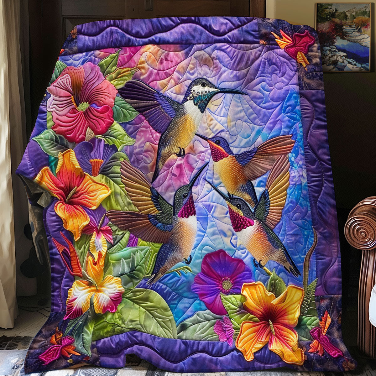 Family Hummingbird Quilt Blanket King Size Blanket Christmas Gifts For Older Brother