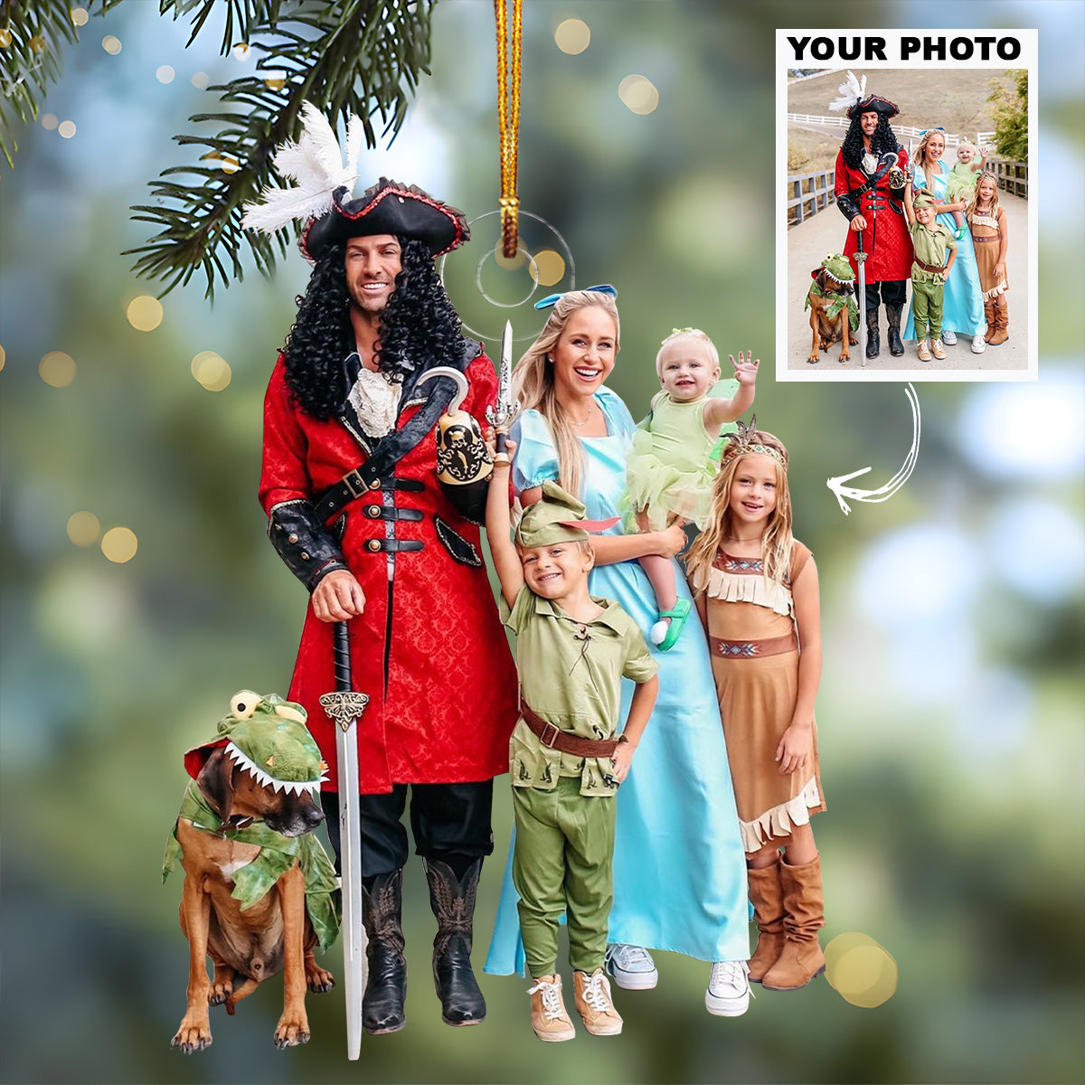 Family In Funny Costume Personalized Custom Photo Mica Ornament Christmas Gift For Family