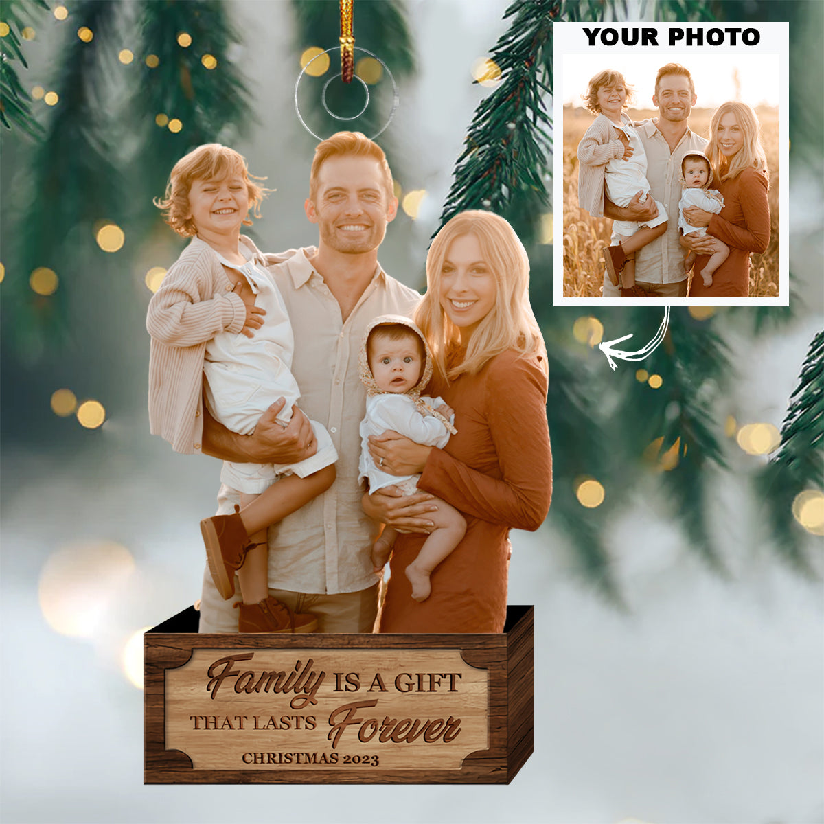 Family Is A Gift That Lasts Forever Custom Photo Mica Ornament Christmas Birthday Gift