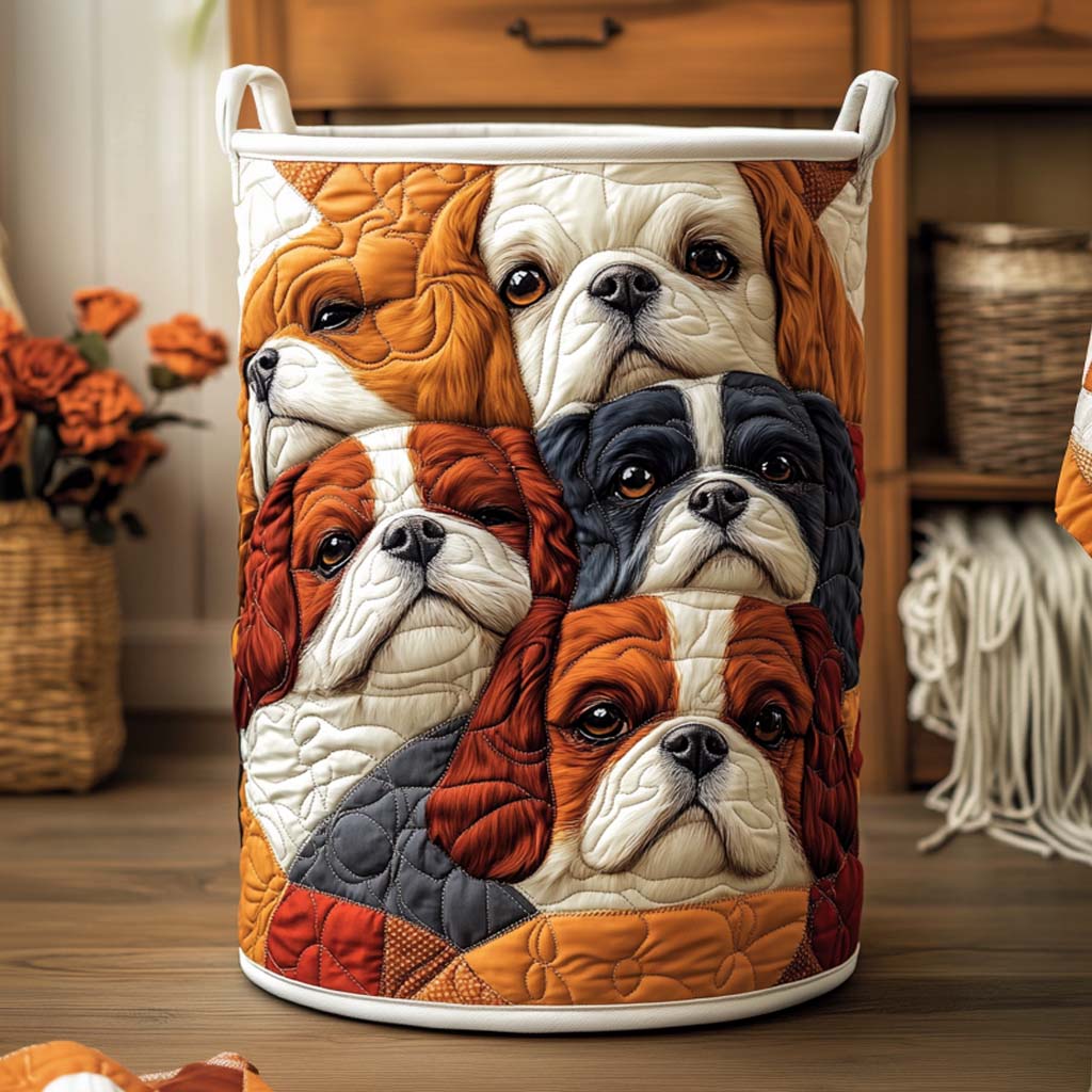 Family Of Cavaliers Quilted Laundry Basket Decorative Quilted Laundry Basket for Neat Spaces
