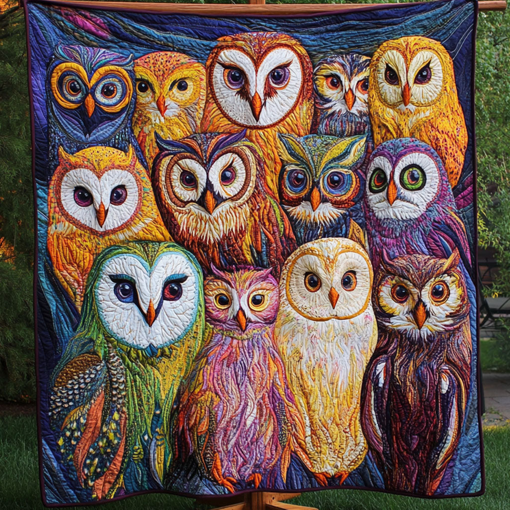 Family of Owls Quilted Blanket Bed Christmas Decor Owl Gifts For Him Her