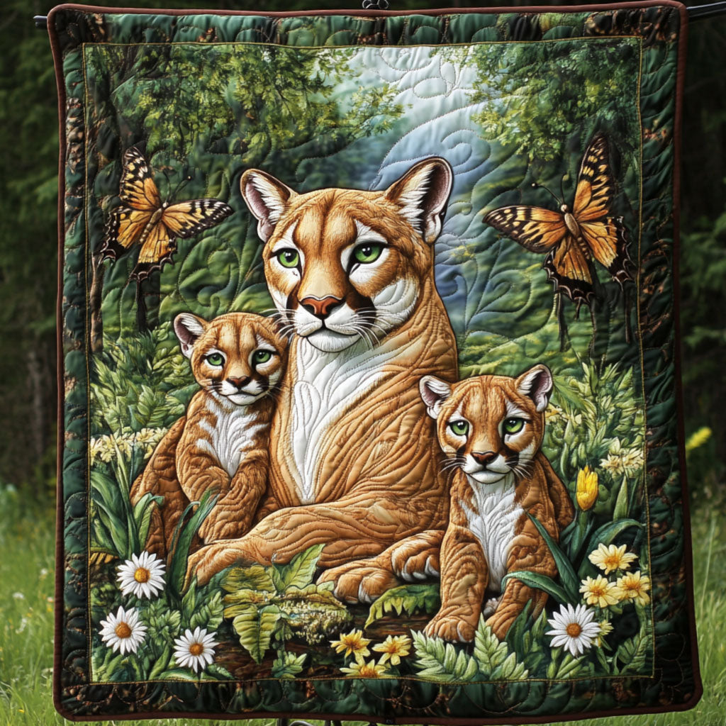 Family of Panthers Quilted Blanket Christmas Throw Blanket Gift For Wildlife Lovers