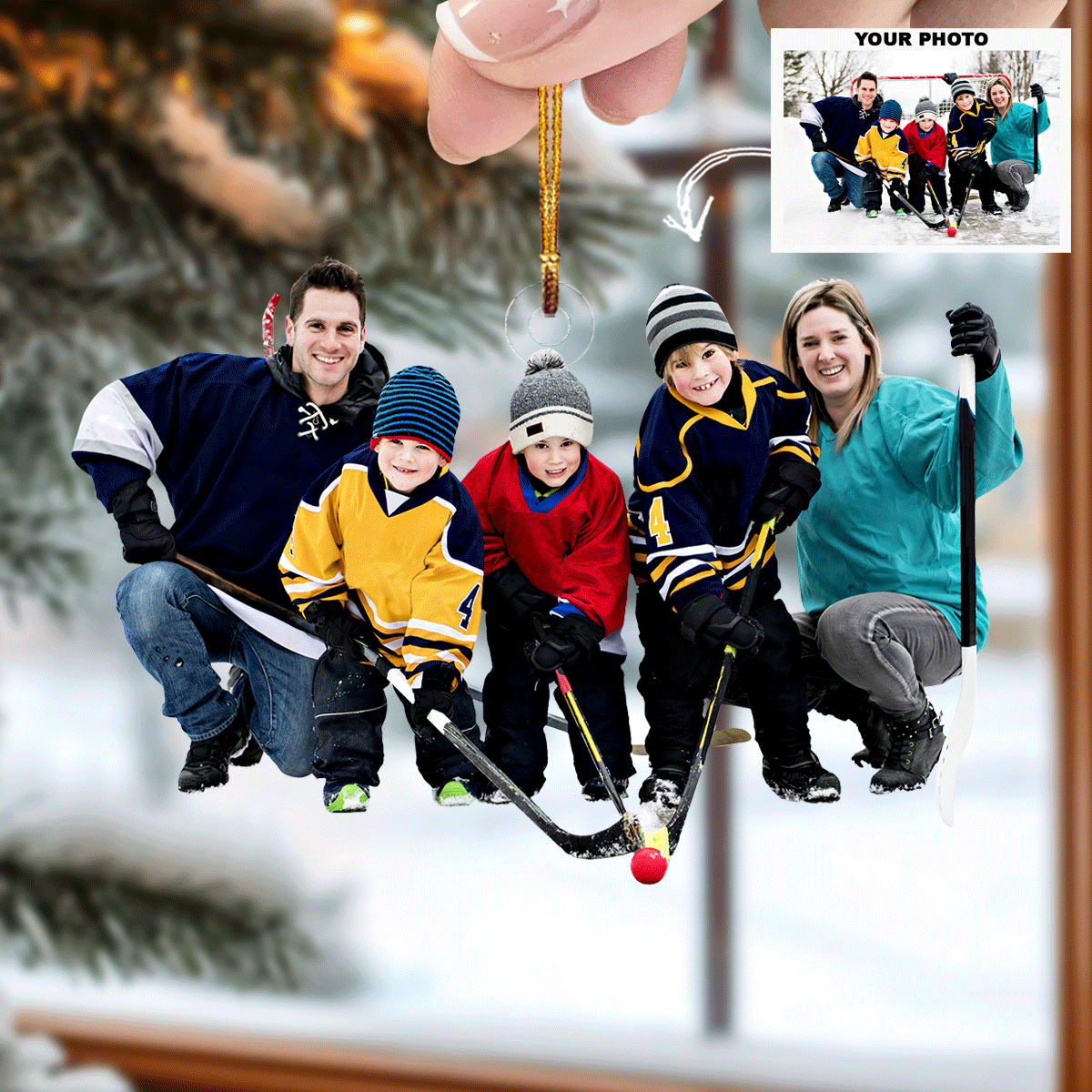 Family On Ice Personalized Photo Mica Ornament Christmas Gift For Family Members Ice