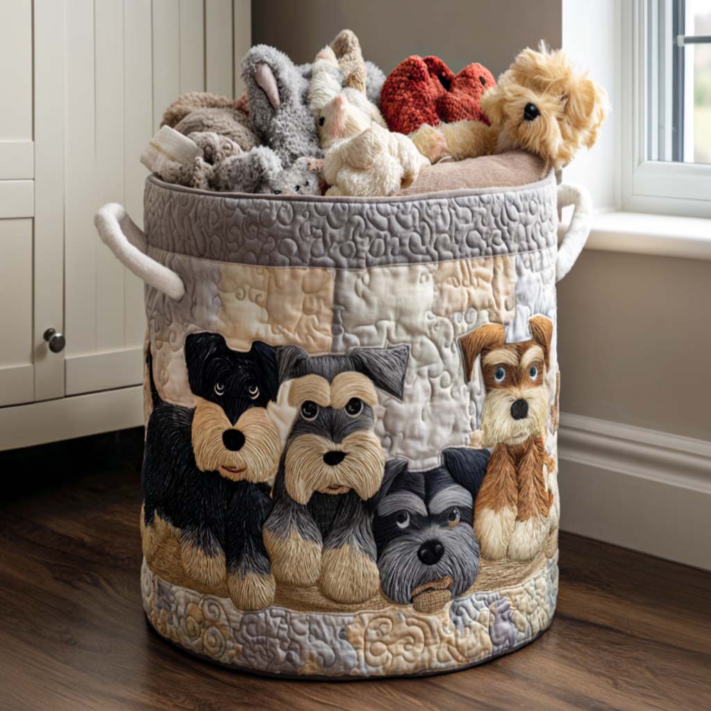 Family Schnauzer Quilted Laundry Basket Merch For Friends