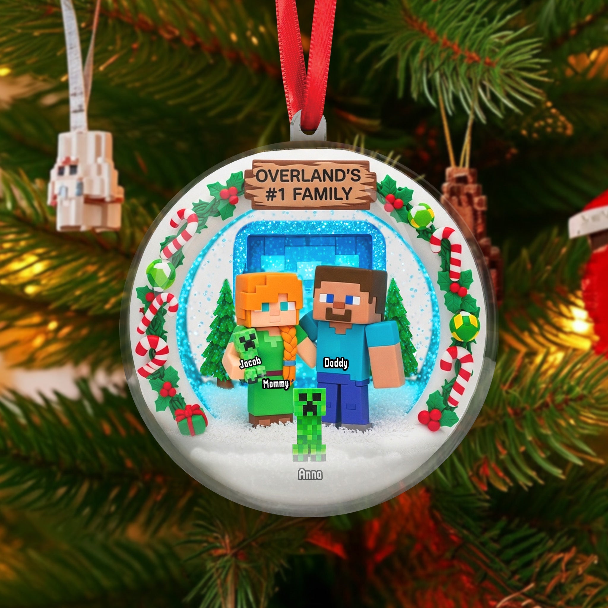 Family Snow Globe Ornament - Personalized Gifts For Family Christmas Ornament - Holiday Tree Decoration Gift