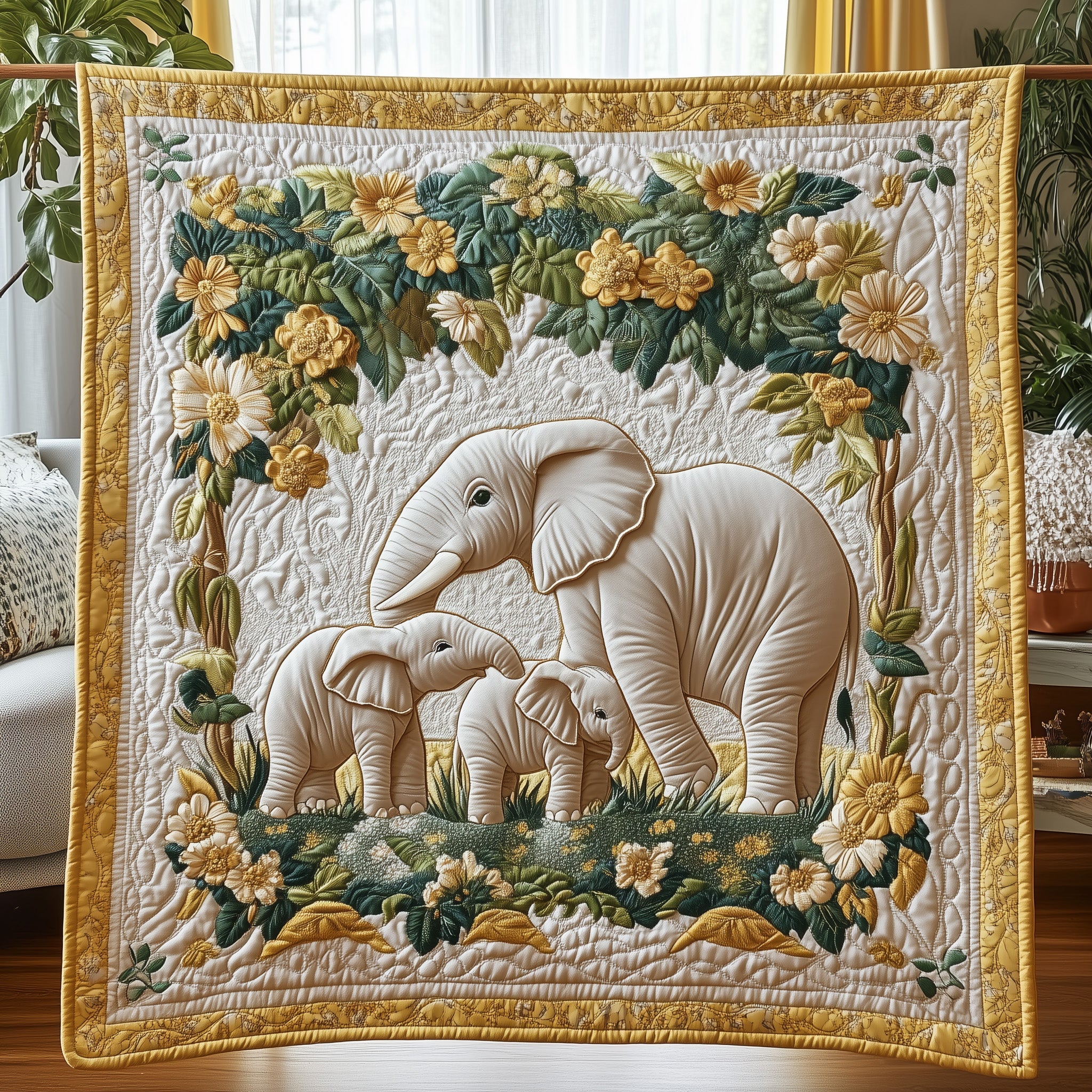 Family Steps Quilted Blanket Couch Throw BlanketXmas Gift For Elephant Lovers