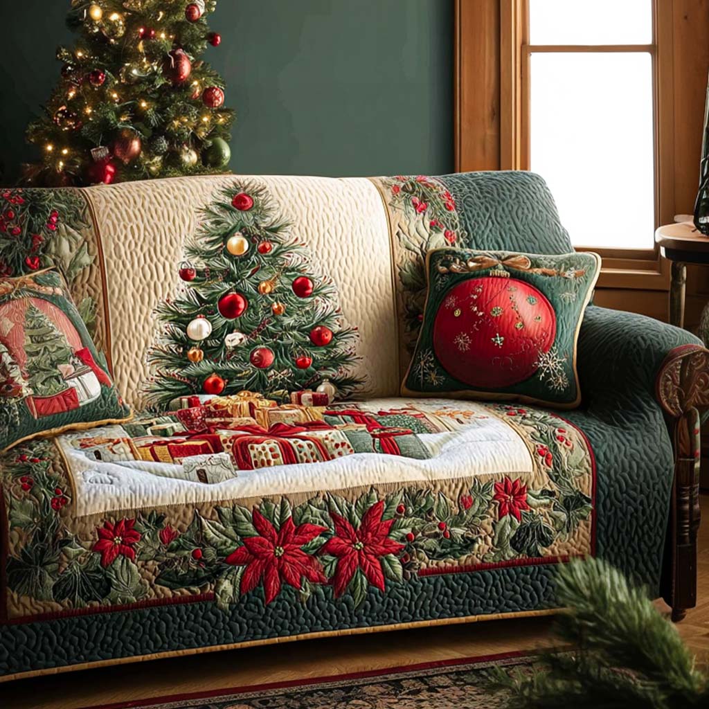 Family Tradition Quilted Sofa Cover Holiday Couch Covers Gifts For Family